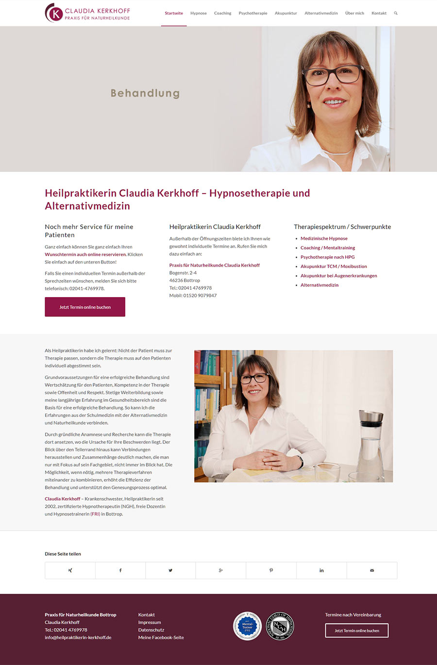 Screenshot: Website Naturheilpraxis Claudia Kerkhoff